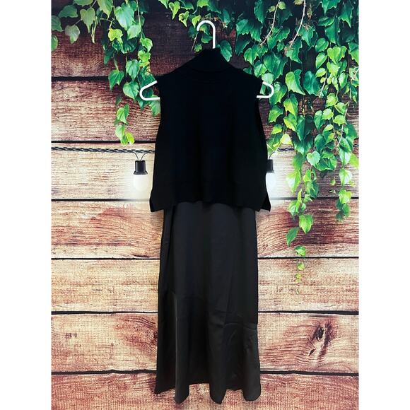 Sam Edelman Turtleneck Sweater with Slip Dress Midi Homecoming Prom Black Sz 0 - Picture 1 of 7